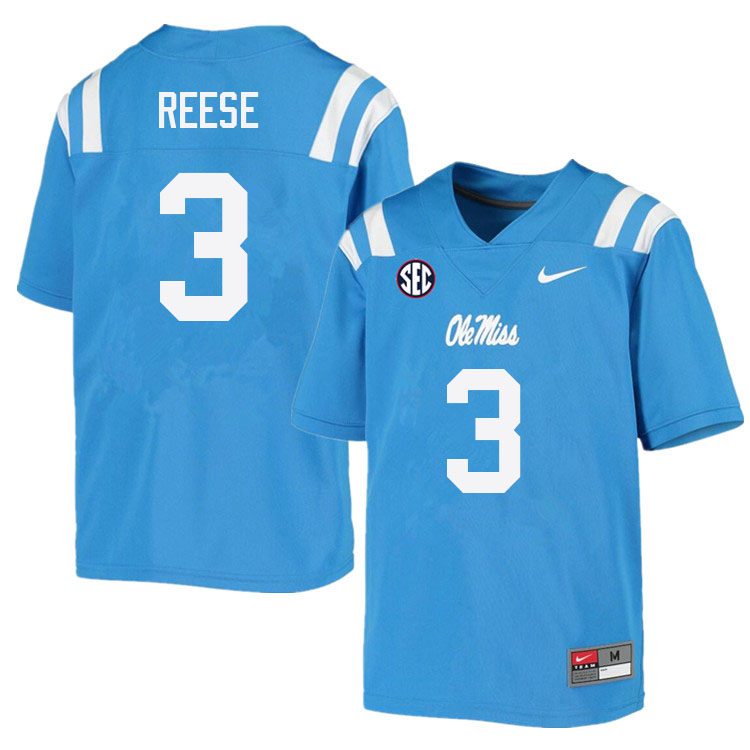 Otis Reese Ole Miss Rebels NCAA Men's Powder Blue #3 Stitched Limited College Football Jersey RWE1358XO